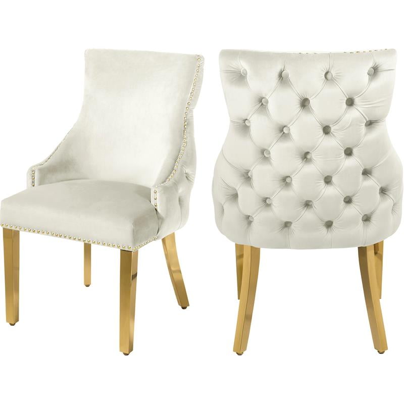 Meridian Furniture Tuft Cream Velvet Dining Chair in Gold Finish (Set of 2)