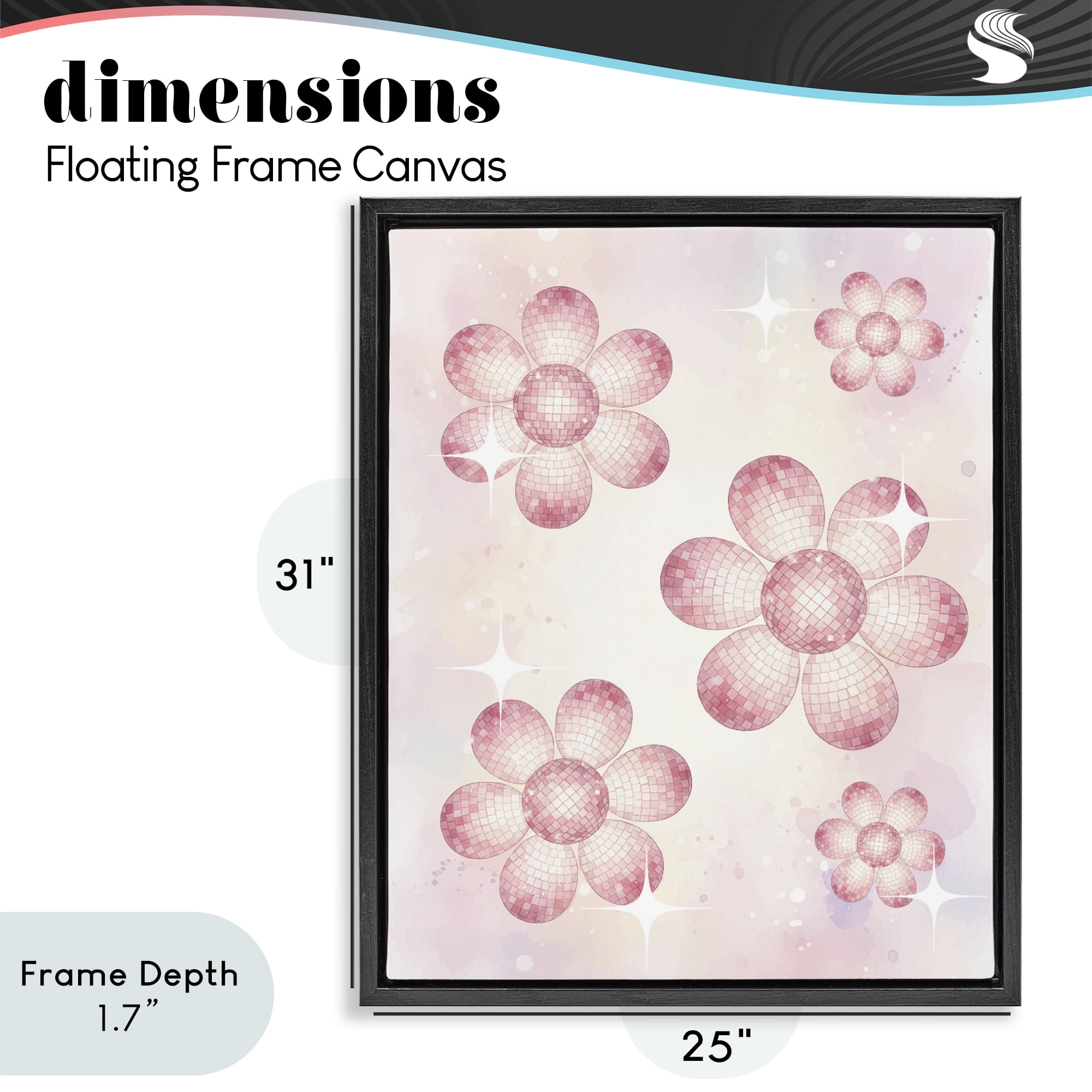Stupell Industries Disco Ball Floral Patterns Black Framed Floater Canvas Wall Art, design by Lil' Rue