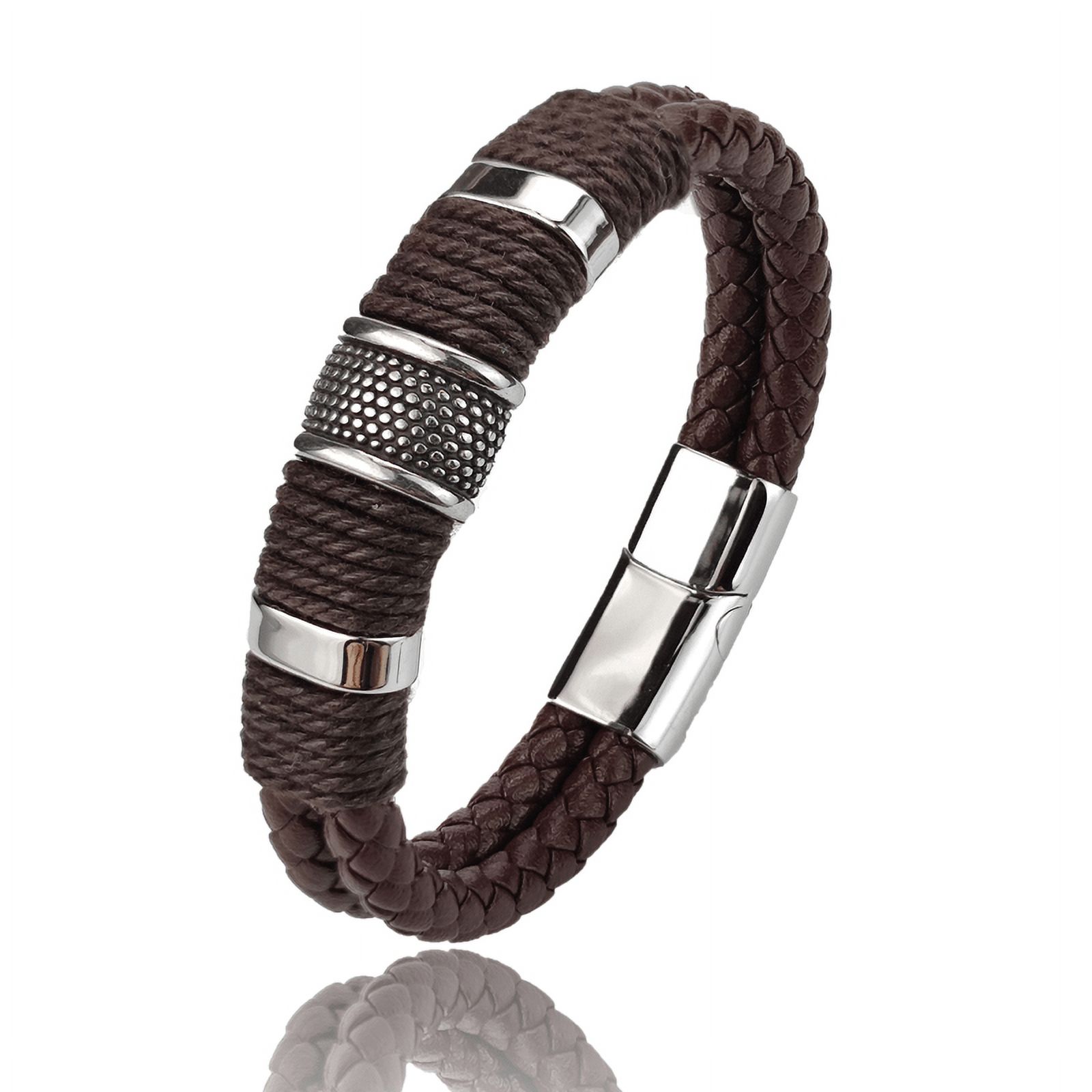 1 piece stylish multi-layer men's bracelet, brown PU leather, stone beads and stainless steel - the perfect gift for any occasion,Brown