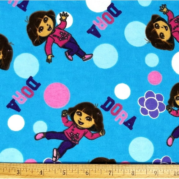 1/2 Yard - Dora the Explorer on Blue Cotton Flannel Fabric (Great for Quilting, Sewing, Craft Projects, Throw Pillows & More) 1/2 Yard X 44" Wide