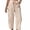 Apricot Stripe, variant on Wrongduck Women's Wide Leg Barrel Capri Trousers, Faux Linen Striped Casual Pants with Drawstring Waist and Pockets for Resort Vacation Wear