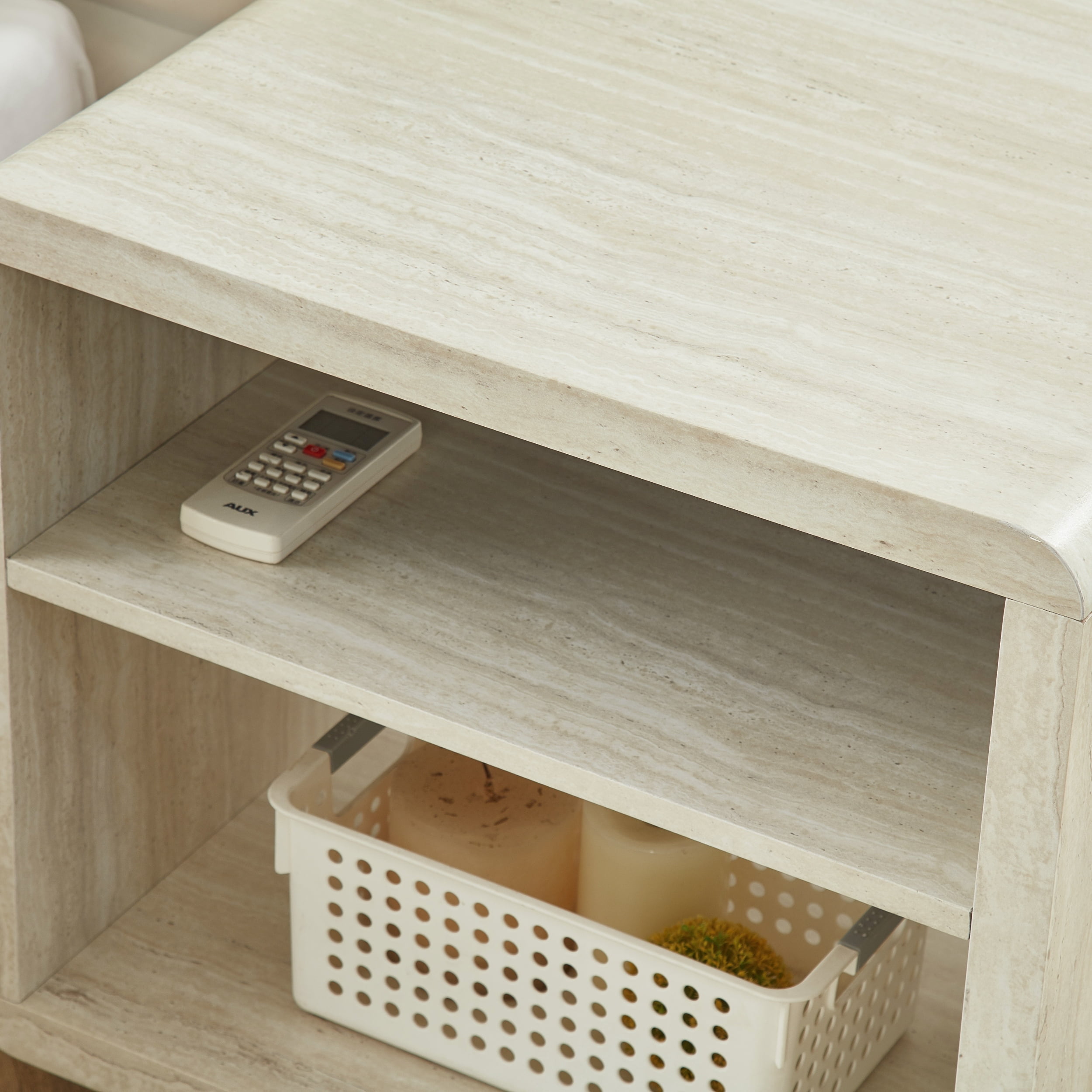 Roundhill Furniture Lux Modern Wood Shelf Side Table, Bedside Nightstand, Beige