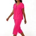 thumbnail image 4 of Women's Capri Pajama Sets Short Sleeve Two-Piece Pjs Scoop Neck Pleated Tops & Capris Lounge Sets, 4 of 6