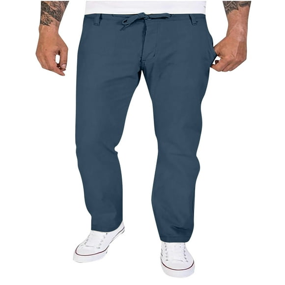 Meichang Men's Casual Linen Pants Elastic Waist Slim Fit Beach Yoga Pants Business Lightweight Cotton Trousers Pants with Pockets