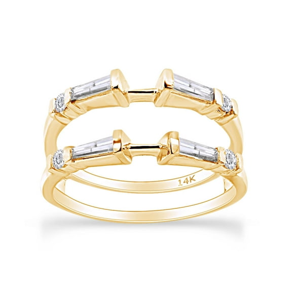 AFFY Baguette Cut White Natural Diamond Enhancer Ring Guard In 14K Solid Yellow Gold (0.5 Ct)