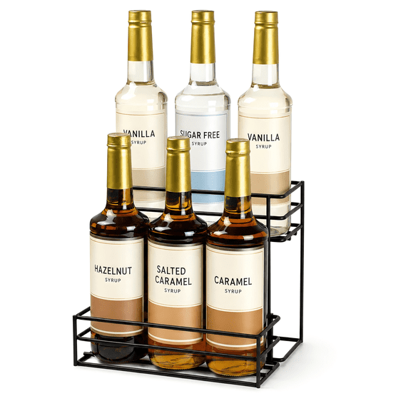 2 Tier Coffee Syrup Organizer Rack, 6 Bottle Capacity, Countertop Syrup Holder for Coffee Bar and Kitchen