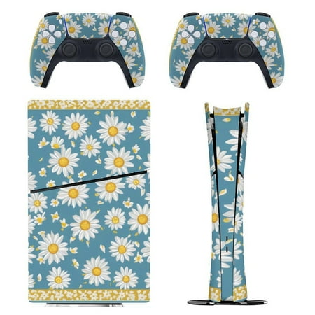 Blue Daisy Joy Console Skin Bundle for PS5 Pro Slim Disc & Digital / PS4 - Full Wrap + Dual Controller Flair
