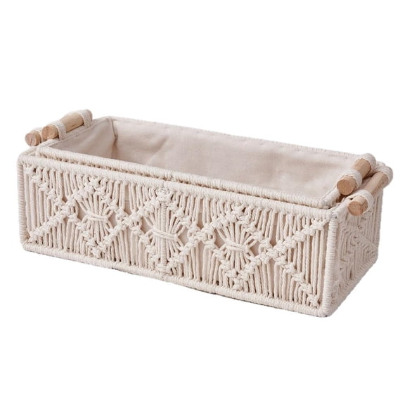 Macrame Storage Basket Boho Decor Baskets, Handmade Woven Decorative Countertop Toilet Tank Shelf Cabinet for Home Livingroom Bedroom Nursery Entryway