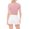 thumbnail image 5 of MixMatchy Women's Basic Ribbed Solid V-Neck Short Sleeve Crop Top, 5 of 6