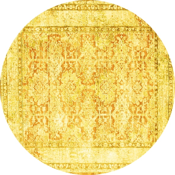 Ahgly Company Machine Washable Indoor Round Persian Yellow Traditional Area Rugs, 5' Round