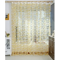 Bouanq Leaf Embroidered Sheer Panel Long Window Crushed Gauze Room Curtain Voile Tulle Window Drapery Rod Pocket