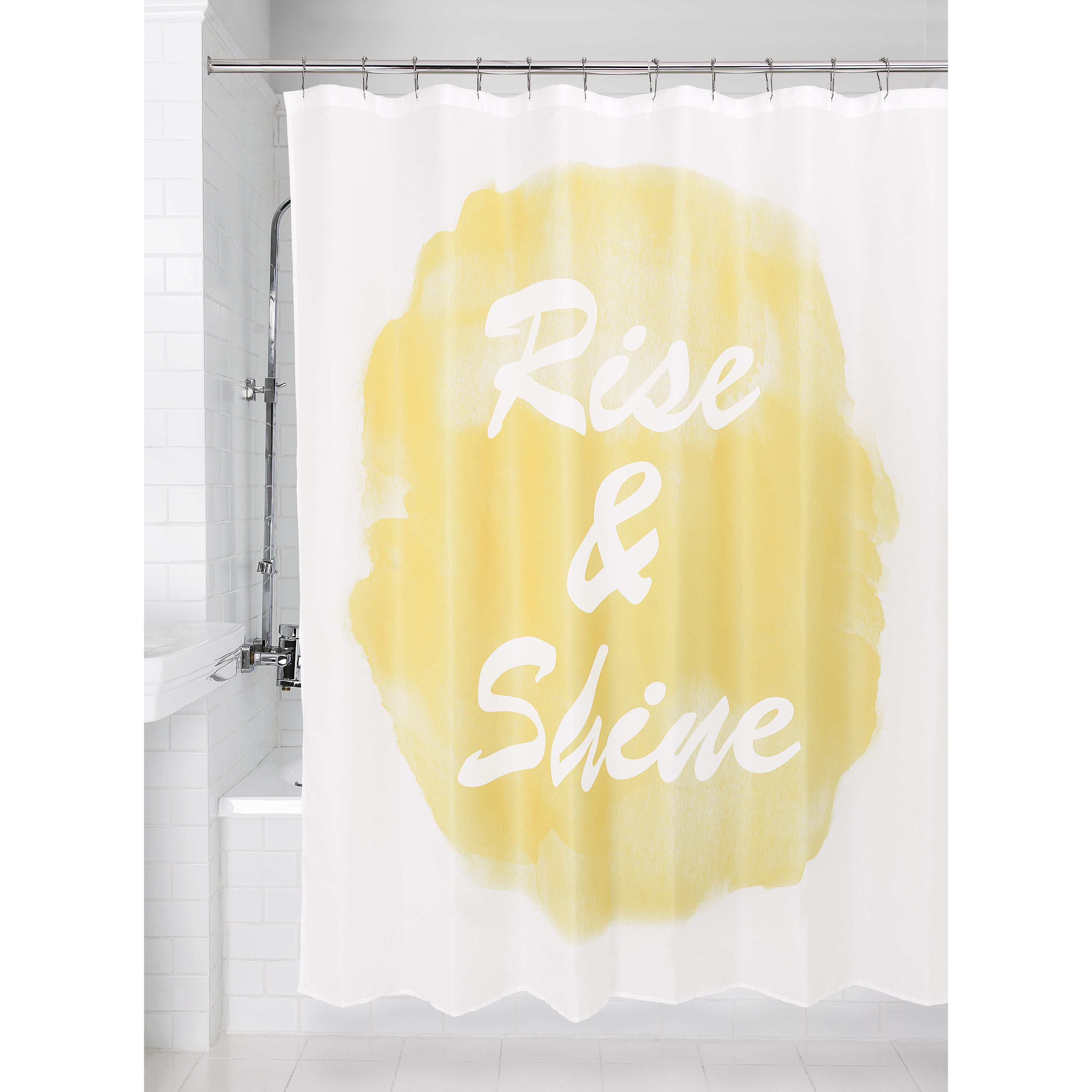 Rise and Shine Printed Polyeser Microfiber Shower Curtain by Mainstays, Yellow, 72' x 72'
