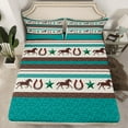 thumbnail image 2 of Homewish Southwestern Retro Horseshoe Twin Sheet Sets,Rustic Farmhouse Cabin Twin Fitted Sheet,Vintage Cyan Texas Star 03 For Adult,Ultra Soft Home Decor,3pcs, 2 of 7