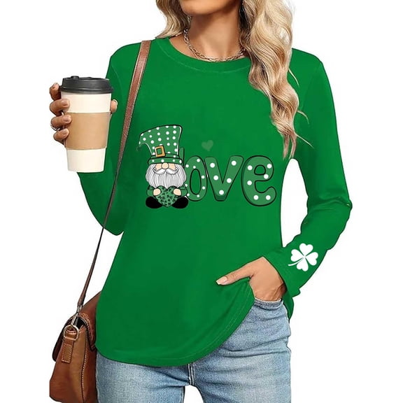 Craaazy Women's Casual St. Patrick's Day Long Sleeve Crewneck Loose Green Theme T-Shirts Gifts