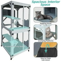 imerelez 70-Inch Cat Window Catio House, Outdoor Wood Cat Enclosure with Wheels, Platforms, Resting Condo, Lockable Doors, Sunshine Roof, Personalized Color Panels, Gray