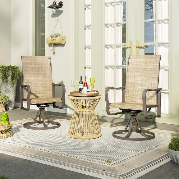 BaPiPro Outdoor Swivel Bar Stools Set of 2, Premium Patio Bar Stools, Textilene Bar Height Patio Chairs, Tall Patio Chairs for Yard, Garden, Balcony, (2-Pack, Brown)