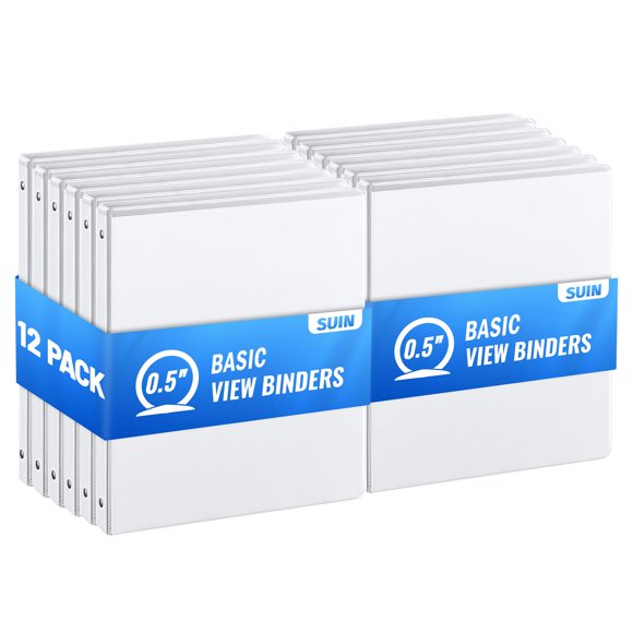 Carpeta con forma de anillas SUIN View-Binders de 0,5 pulgadas, paquete de 12 unidades, color blanco