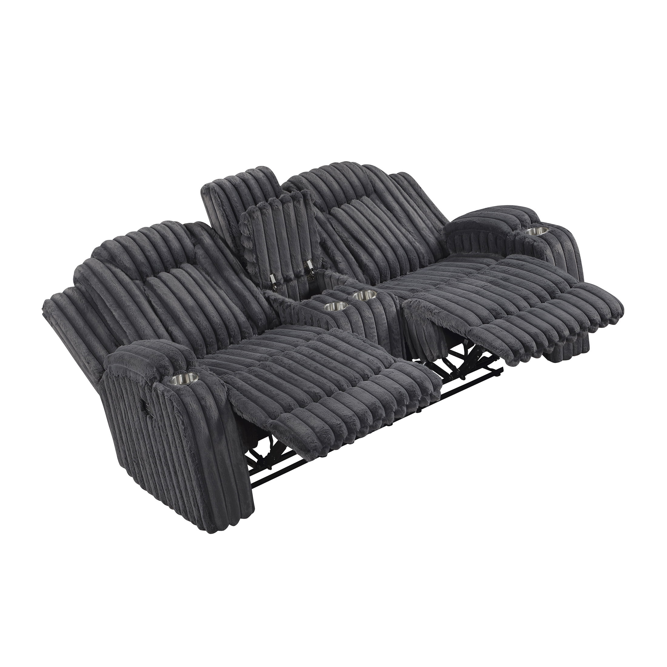 OakvillePark Lumora Corduroy Manual Double Reclining Love Seat with Center Console and Cup Holders, Dark Gray