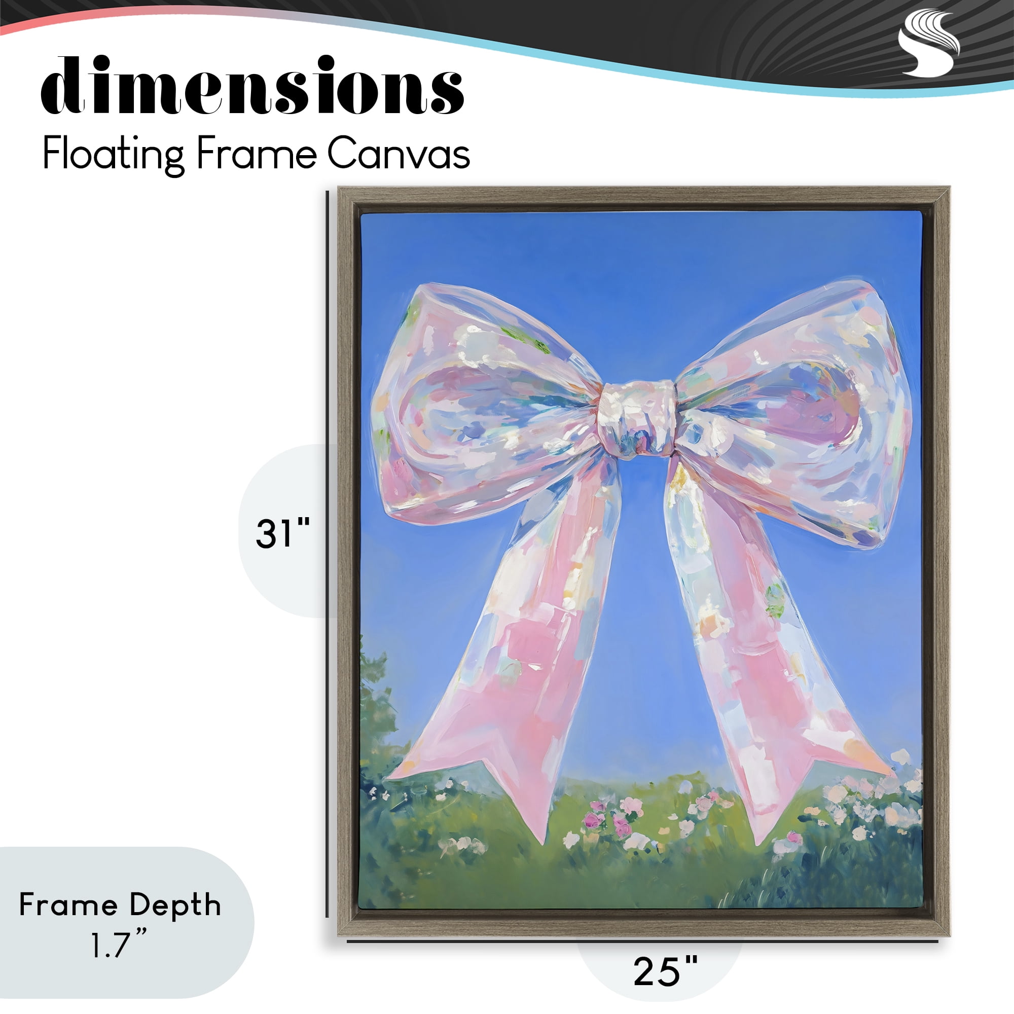 Stupell Industries Iridescent Pink Bow in Meadow Brown Framed Floater Canvas Wall Art, design by The Prints Vibe