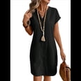 thumbnail image 2 of Vestido de para Mujer, Verano, Informal, Corta, Cuello en V, Midi, Abotonado, Camisero. Negro L, 2 of 6