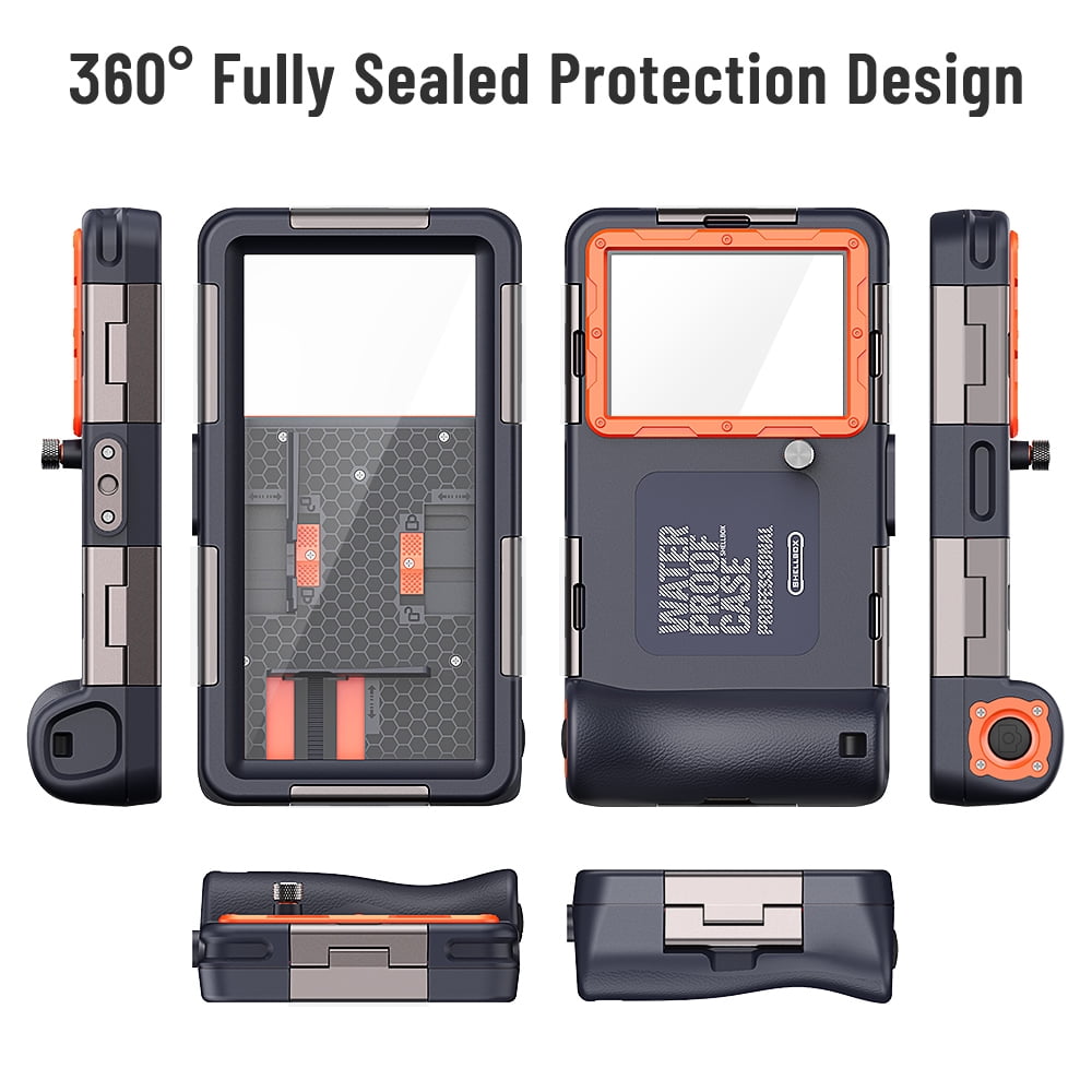 Shellbox 50ft Professional Waterproof Diving Housing for iPhone Samsung Universal Snorkeling Scuba Underwater Smartphones Protective Case for Outdoor Swimming Surfing Drifting with Lanyard(Orange)