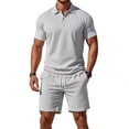 thumbnail image 5 of Frnrwgo Men's 2 Piece Sport Shirt Set Short Sleeve Collar Top and Shorts Solid Color Breathable Quick Dry Lightweight Summer Fashion Outfits, 5 of 5