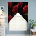 thumbnail image 6 of Red Rose Kitchen Window Curtains, Swag Curtains Valance for Bedroom Living Room Bathroom, Vintage Abstract Garden Flower Floral Black Rod Pocket Window Treatment Curtain Block Drapes 2 Panels 28"x36", 6 of 9