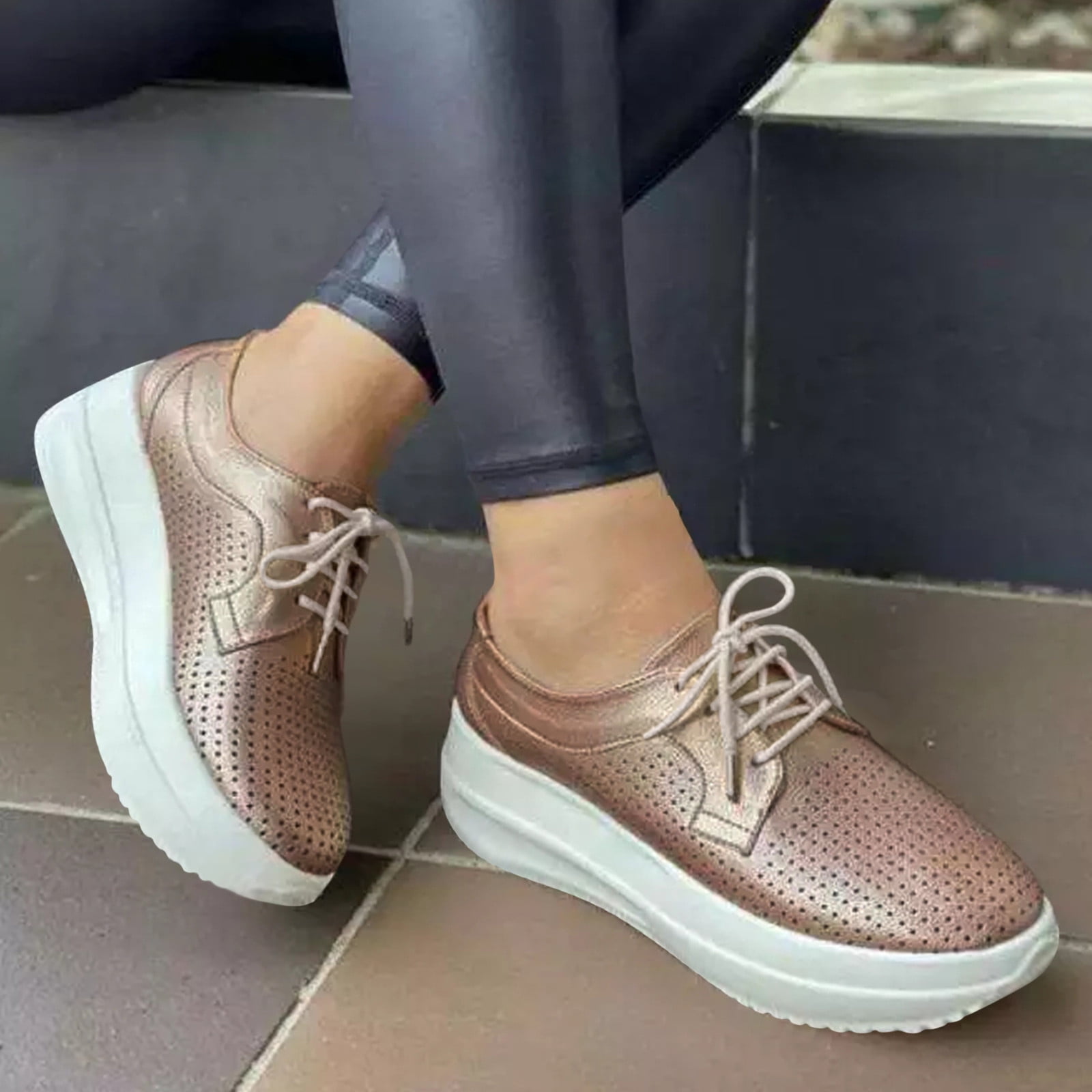 Womens Girl Platform Wedge Heel Creeper Mesh Nurse Boots Low  Top Comfort Shoes 