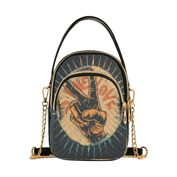 ALAZA Chain Crossbody Bags for Women Peace Sign Shoulder Handbag Phone Purse