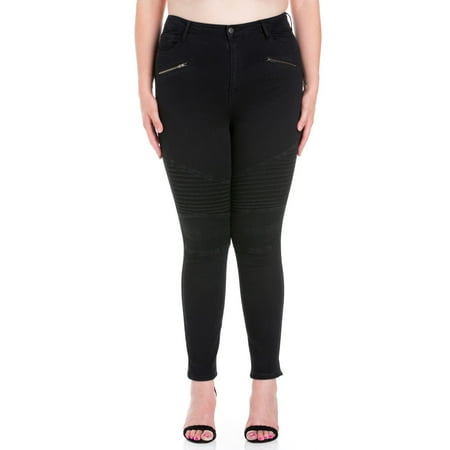 Cello Juniors' Plus Size High Rise Black Wash Moto Skinny Jean