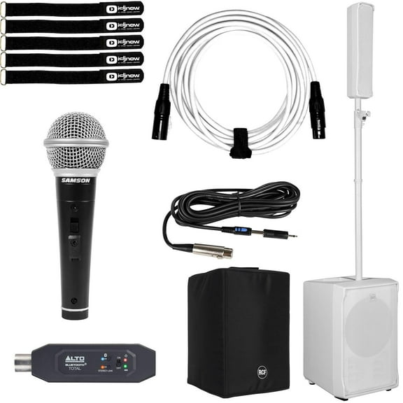 RCF Evox J8 Active Two Way Portable Array (white) with Alto Professional Bluetooth Audio Receiver & Protective Cover Package