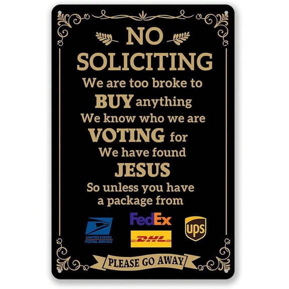 No Soliciting Sign For Front Door, Metal Sign For House,Perfect Decorative Sign,No Knock Door Sign  (12"X 8", 1PC)