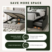 Einfach Queen Size Lift up Platform Storage Bed Frame with Fabric Upholstered Wingback Button Tufted Headboard, Beige
