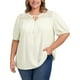 thumbnail image 1 of GRACE & GRANDEUR Blusas Casuales de Talla Grande para Mujeres con Media Manga Abullonada, Panel de Encaje y Cuello con Lazo 2X Blanca, 1 of 5