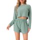 thumbnail image 1 of Pijamas de descanso para mujeres INSPIRE CHIC, con blusas de manga larga con corte y pantalones cortos con abertura, conjuntos XS en verde, 1 of 5