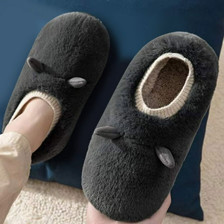 

Men Slippers Autumn And Winter Comfortable Fashion Cartoon Antlers Warm Indoor Non Slip Black 8.5
