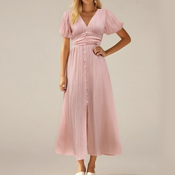 Njagoc3 Womens Chiffon Maxi Dress, Short Sleeves for Summer Wedding & Formal Event