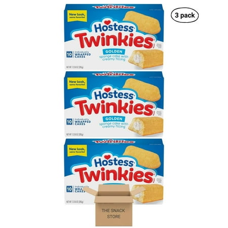 The Snack Store Bundle Hostess Twinkies Golden Sponge Cake with Creamy Filling, 13.58 oz, 3 Boxes of 10 Count, 30 Total Cakes!