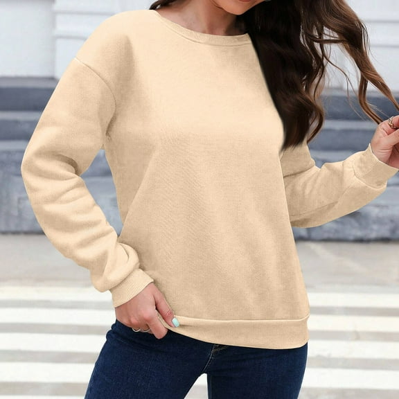 kytmyeq Women's Casual Fashion Solid Long Sleeve O-Neck Pullover Hoodies Top Blouse