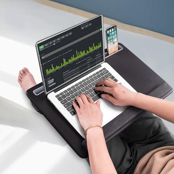 Extra Large Lap Laptop Desk - Full PU Material Mouse Pad Gaming Tray - Portable LapDesk with Phone Holder & Wrist Rest for Notebook, MacBook, Tablet, Bed, Sofa(Black, Fit Up 17.3-in Laptops)