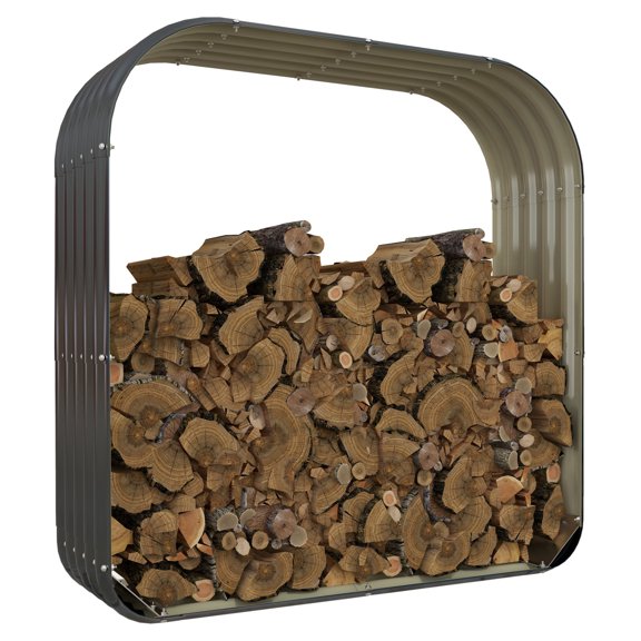 Firewood Rack Galvanized Steel Log Holder - 4.7' x 1.4' x 4.7' Outdoor Wood Shed - Seasoned Wood Storage with Safety Edge & Gloves Dark Gray   Steel