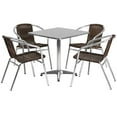 thumbnail image 2 of BizChair 27.5'' Square Aluminum Indoor-Outdoor Table Set with 4 Dark Brown Rattan Chairs, 2 of 5