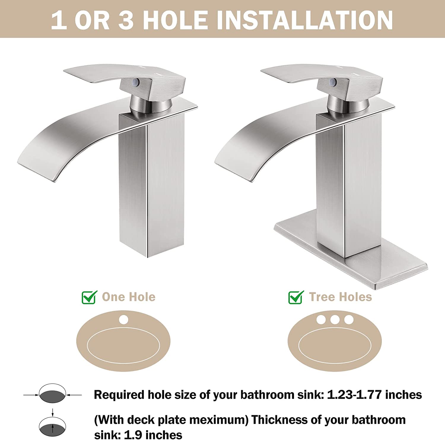 Kede Brushed Nickel Waterfall Bathroom Faucet with Pop-up Drain photo 8