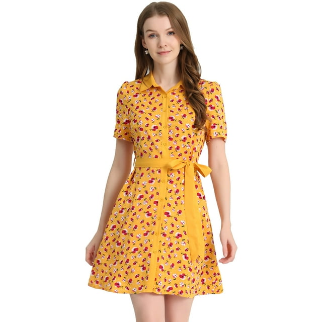 INSPIRE CHIC Robe Chemise à Manches Courtes avec Ceinture et Col Contrasté pour Femmes
