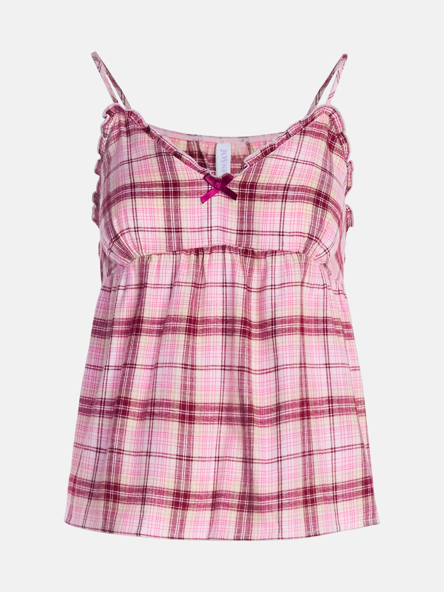 Joyspun Women's Flannel Cami w/ Self Ruffle Sleep Top, Sizes XS to 3X