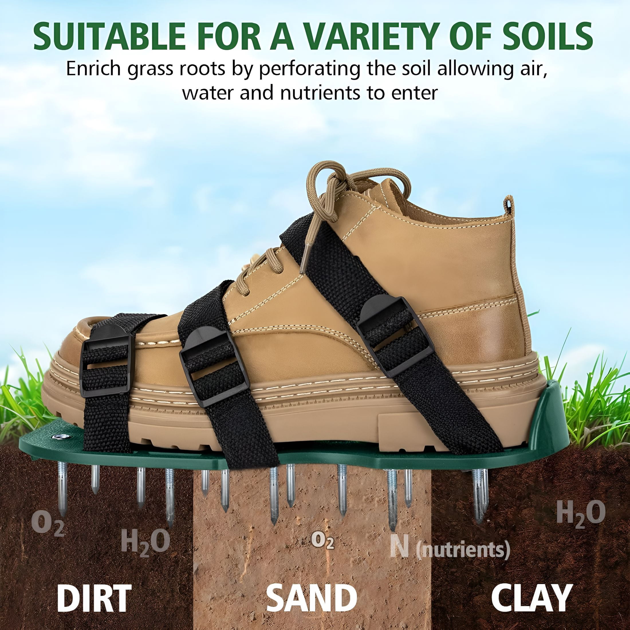 ZHZFKQ Lawn Aerator Shoes, One Size Fits All Aerator Shoes with Adjustable Triple Straps, Easy Walk-On Aeration with Heavy Duty Metal Spikes for Yard & Garden Use