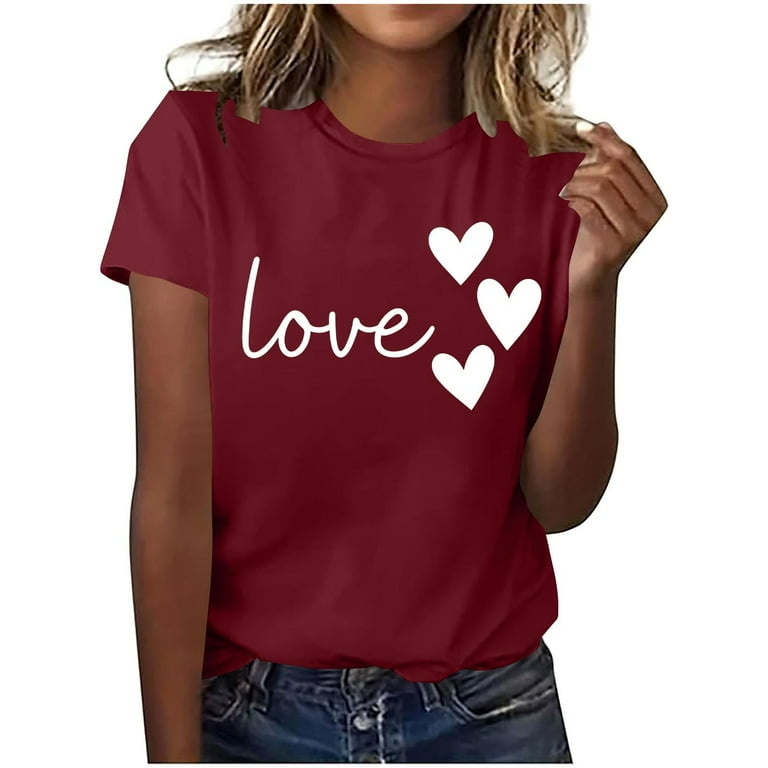 Zwiiyzr Womens Valentines Day Themed Print T-Shirt Short Sleeve