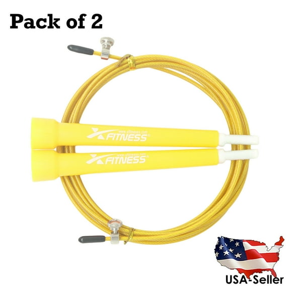2 Pack Yellow Speed Wire Jumprope 10Ft. Fully Adjustable Thin Wire Jumpe Skipping Rope