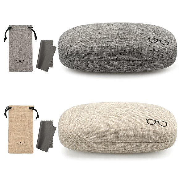 Estuche para Anteojos Vemiss Duro con Tela de Lino Grande Gris+Caqui