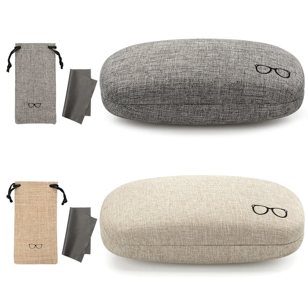 Estuche para Anteojos Vemiss Duro con Tela de Lino Grande Gris+Caqui